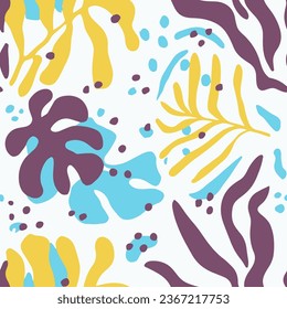 Colorful Seamless Summer Bloom Element Print. Vivid Repeated Contemporary Palm Watercolor, Seamless Texture. Pink Continuous Elegant Organic Leaves Art. 