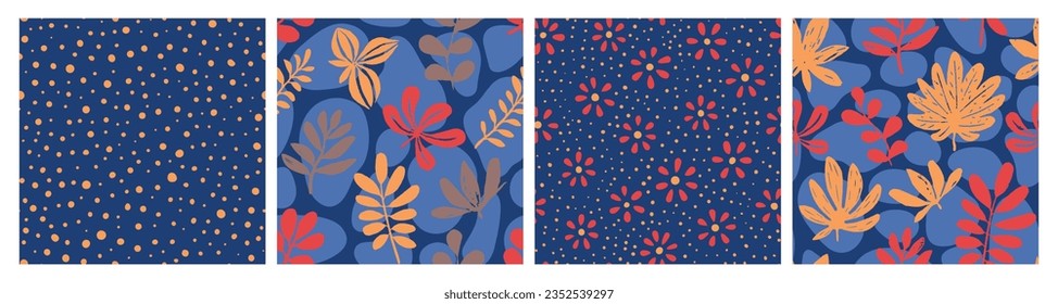 Colorido Diseño De Rama De Verano Sin Marea. Color Blanco Repetido Color Moderno Textil, Impresión Sin Margen. Decoración Azul Sin Precedentes Tejido Aislado Textura. 