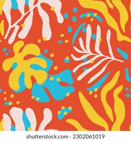 Colorful Seamless Summer Organic Ornament Backdrop. Pastel Seamless Decoration Isolated Illustration, Seamless Pattern. Yellow Repetitive Classic Beauty Style Art. 