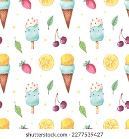 Colorful seamless summer pattern with hand drawn beach elements. Colorful summer seamless pattern.