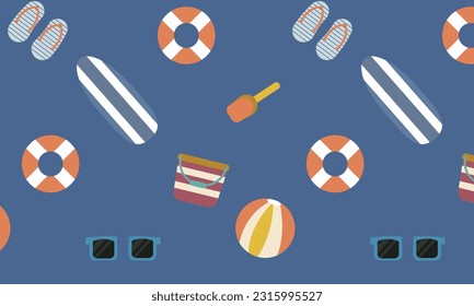 Colorful seamless summer pattern with hand drawn beach elements such as sunglasses