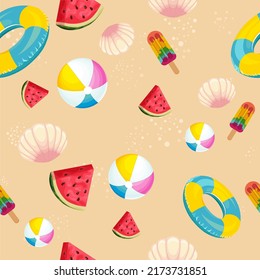 Colorful seamless summer pattern with vector beach elements 