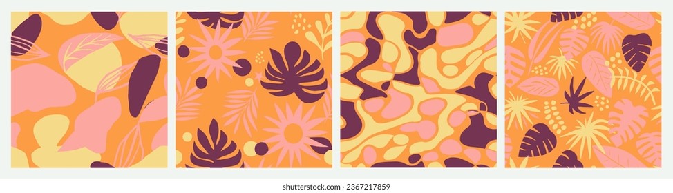 Colorful Seamless Summer Trendy Paint Texture. Blue Continuous Creative Jungle Style, Seamless Background. Bright Repeated Classic Organic Lines Set. 