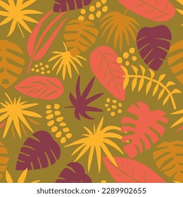 Colorful Seamless Summer Vintage Quill Texture. Purple Repetitive Fashion Plant Textile, Seamless Art. Green Continuous Contemporary Fresh Element Pattern. 