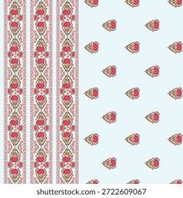 Patrón Suzani inconsútil colorido que refleja el arte tradicional del bordado de Uzbekistán. Con motivos florales y geométricos étnicos, este diseño es versátil para la moda, la decoración del hogar y proyectos gráficos.
