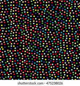 Colorful seamless texture with different rounds on the black background. Perfect for holidays design. Vector illustration.