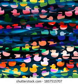Colorful seamless texture with duck and waves. Abstract vector background for web page, banners backdrop, fabric, home decor, wrapping