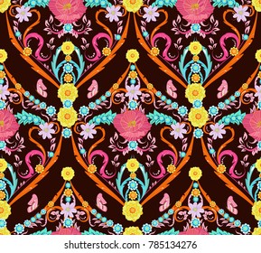 colorful seamless texture with fancy floral arabesque