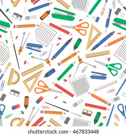 Colorful Seamless texture with flat icons school tools 