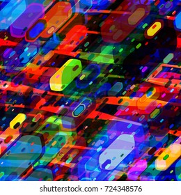 Colorful seamless texture with geometric elements and wavy stripes. Abstract vector background for web page, banners, fabric, home decor, wrapping 