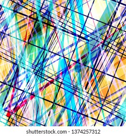 Colorful seamless texture from intersecting lines. Painted grid. Abstract vector background for web page, banners backdrop, fabric, home decor, wrapping