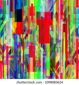Colorful seamless texture from offset rectangles and decorative elements. No gradient. Abstract vector background for web page, banners backdrop, fabric, home decor, wrapping