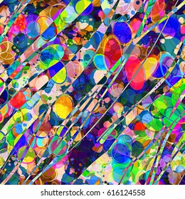 Colorful seamless texture from ovals and lines. Abstract vector background for fabric, wrapping, home decor