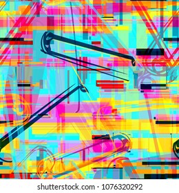 Colorful seamless texture from stripes and offset rectangles. No gradient. Abstract vector background for web page, banners backdrop, fabric, home decor, wrapping