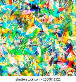 Colorful seamless texture from strokes and stylized petals. Abstract vector background for web page, banners backdrop, fabric, home decor, wrapping