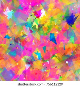 Colorful seamless texture from triangles and squares. Abstract vector background for web page, banners backdrop, fabric, home decor, wrapping