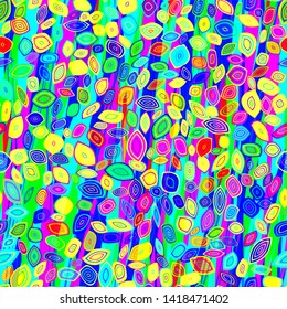 Colorful seamless texture. Vertical wavy stripes and decorative stylized elements. Abstract vector background for web page, banners backdrop, fabric, home decor, wrapping