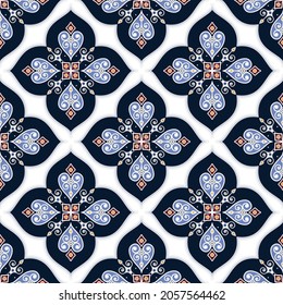 Colorful seamless tile design. Vintage wallpaper elements Islam, Arabic, Indian, Ottoman, Motifs, Pottery, Damask, Perfect for printing on fabric or paper. multicolor ceramic tiled pattern, vector