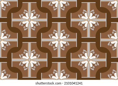 Colorful seamless tile design. Vintage wallpaper elements Islam, Arabic, Indian, Ottoman, Motifs, Pottery, Damask. Perfect for printing on fabric or paper. Brown color, ceramic tiled pattern, vector