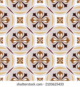 Colorful seamless tile design. Vintage wallpaper elements Islam, Arabic, Indian, Ottoman, Motifs, Pottery, Damask. Perfect for printing on fabric or paper. Brown color, ceramic tiled pattern, vector