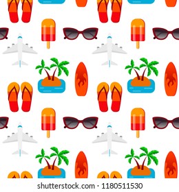 Colorful seamless travel pattern isolated on white. Vector illustration