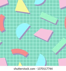 Colorful seamless trendy pattern with creative geometric shapes - memphis design. Fashion style 80-90s. Bright decorative texture. Abstract modern background