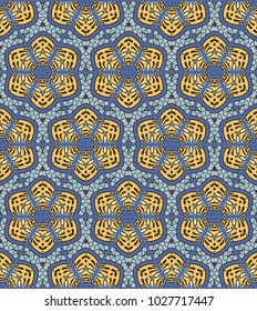 Colorful seamless triangle patchwork pattern. Abstract hand drawn art, stylized floral doodle ornament. Tribal ethnic arabic, indian decor. Vector collage quilt pattern. Textile fabric paper print