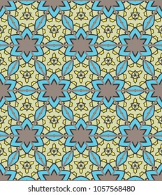 Colorful seamless triangle patchwork pattern. Abstract hand drawn art, stylized floral doodle ornament. Tribal ethnic arabic, indian decor. Vector collage quilt pattern. Textile fabric paper print
