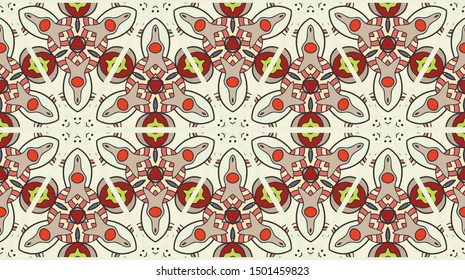 Colorful seamless triangle patchwork pattern. Abstract hand drawn art, stylized floral doodle ornament. Tribal ethnic arabic, indian decor. Vector collage quilt pattern. Textile fabric paper print
