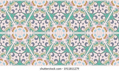 Colorful seamless triangle patchwork pattern. Abstract hand drawn art, stylized floral doodle ornament. Tribal ethnic arabic, indian decor. Vector collage quilt pattern. Textile fabric paper print