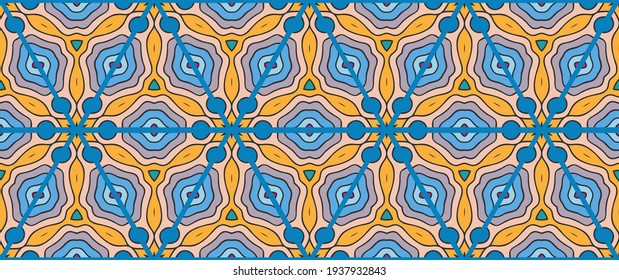 Colorful seamless triangle patchwork pattern. Abstract hand drawn art, stylized floral doodle ornament. Tribal ethnic arabic, indian decor. Vector collage quilt pattern. Textile fabric paper print