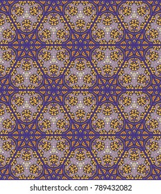 Colorful seamless triangle patchwork pattern. Abstract hand drawn art, stylized floral doodle ornament. Tribal ethnic arabic, indian decor. Vector collage quilt pattern. Textile fabric paper print