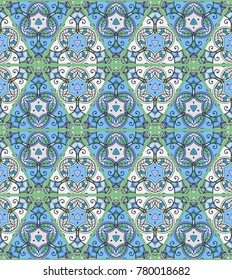 Colorful seamless triangle pattern. Abstract hand drawn art, stylized floral doodle background. Tribal ethnic arabic, indian ornament. Vector patchwork quilt pattern. Textile fabric paper print