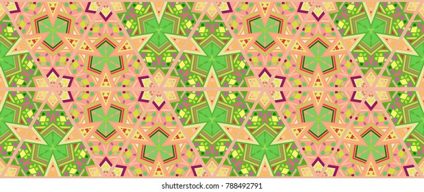 Colorful seamless triangle pattern. Abstract hand drawn art, stylized floral doodle background. Tribal ethnic arabic, indian ornament. Vector patchwork quilt pattern. Textile fabric paper print