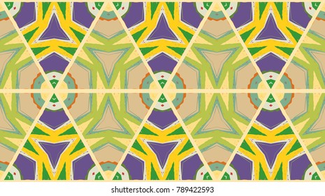 Colorful seamless triangle pattern. Abstract hand drawn art, repeating grunge texture background. Decorative brush strokes ornament. Vector patchwork quilt pattern. Textile fabric paper print