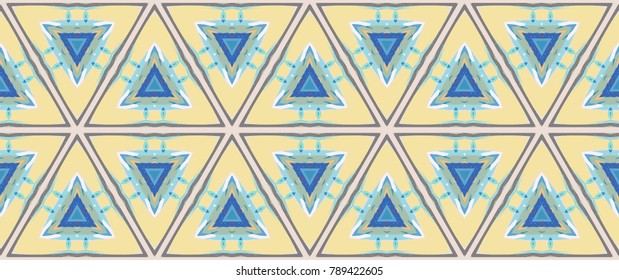 Colorful seamless triangle pattern. Abstract hand drawn art, repeating grunge texture background. Decorative brush strokes ornament. Vector patchwork quilt pattern. Textile fabric paper print