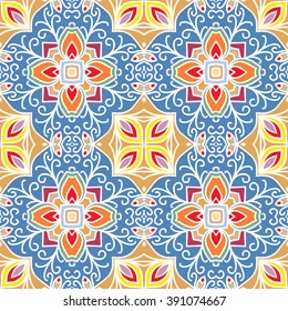 colorful seamless tribal ornament background, ethnic, pattern swatch included in file, Vector illustration