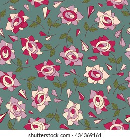 Colorful seamless vector background with bright flowers