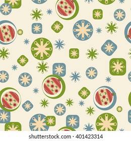 Colorful seamless vector background with Christmas balls and snowflakes