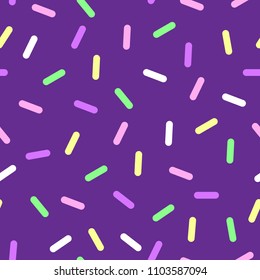 Colorful seamless vector confetti pattern. Bakery themed donut, doughnut or cupcake sugar sprinkle background.