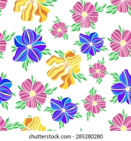 Colorful seamless vector floral pattern with decorative flower illustrations