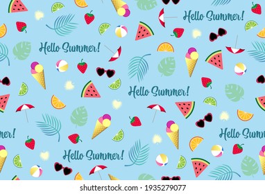 Colorful seamless vector Hello Summer pattern