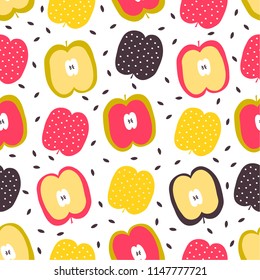 Colorful seamless vector pattern with apples. Cartoon illustration. Perfect for wrap paper, wallpaper, background, fabric print.