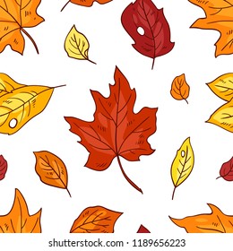 Colorful seamless vector pattern with autumn leaves.