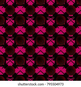 colorful seamless vector pattern background with repeat geometry elements; isolated 3d sphers and flats lines. triangles, sqares, rumbs  repeating in ranks and column; abstract period hypno textures