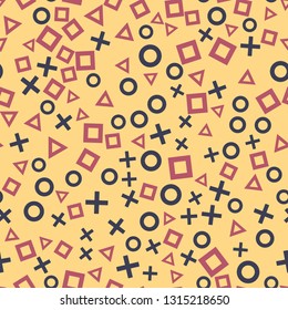Colorful seamless vector pattern with different shapes objects. Texture background for textile, print, paper, fabric background, wallpaper