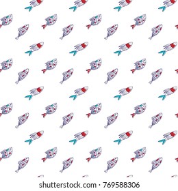 Colorful seamless vector pattern with fish. Kid's design. Marine cartoon style backdrop.
