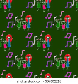 Colorful seamless vector pattern. Green blackboard. Kids drawing style