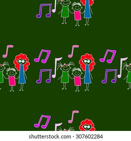 Colorful seamless vector pattern. Green blackboard. Kids drawing style