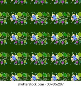 Colorful seamless vector pattern. Green blackboard. Kids drawing style